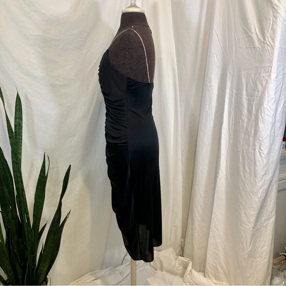 Vintage 1970s Ruched Stretch Knee-Length Disco Dress w/ Rhinestone Straps - Picture 6 of 16